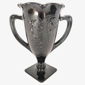 Vintage 1930s LE SMITH Black Amethyst Vase Nymphs
